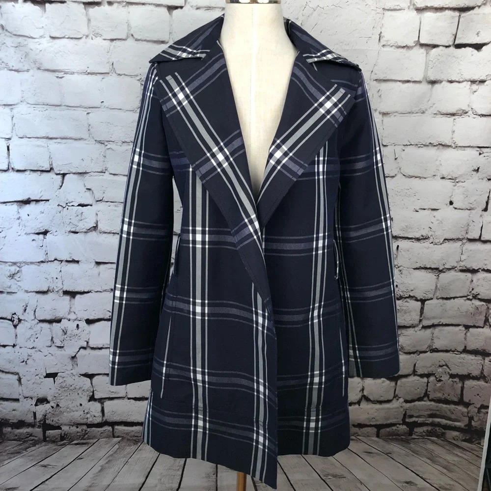 Zara Basic Blue Plaid Checkered Spring Jacket - image 3